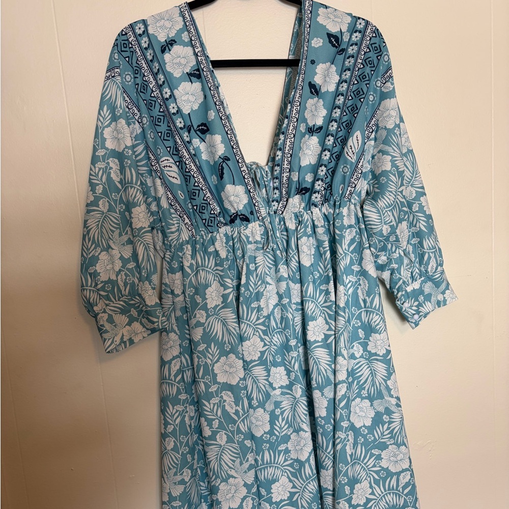 Wildflowers Teal and White Floral Long Sleeve Dress